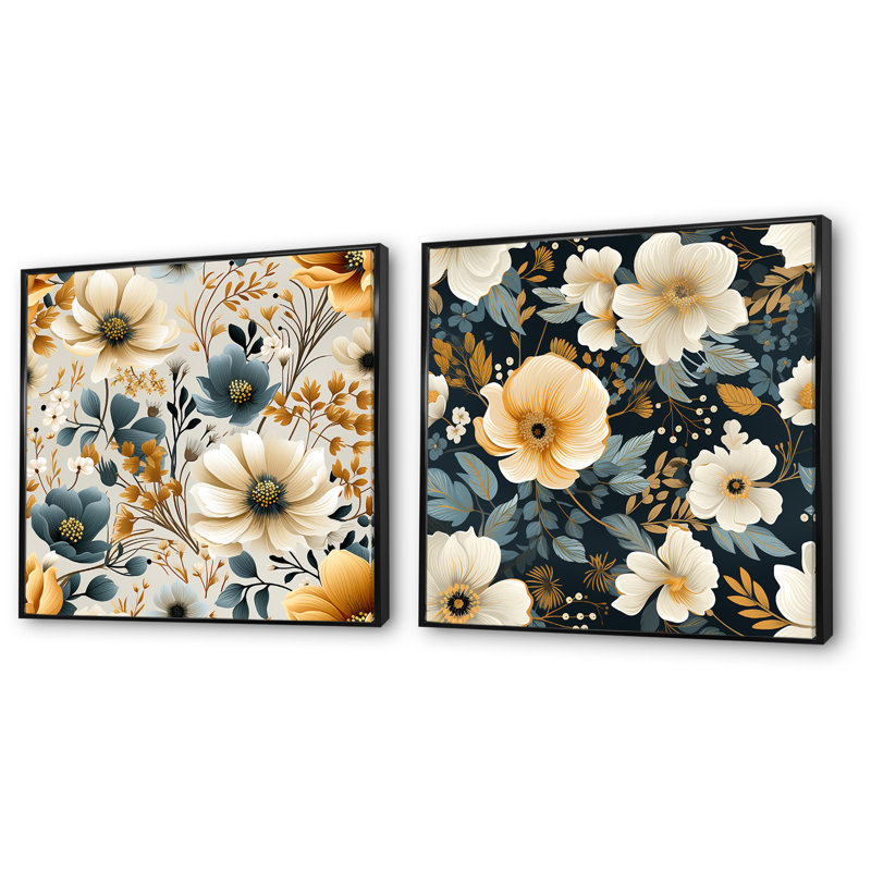 Riendeau - Ensemble de 2 reproductions d'art sur toile florales, Cadre flottant noir, H 30 po x l 61 po x P 1 po