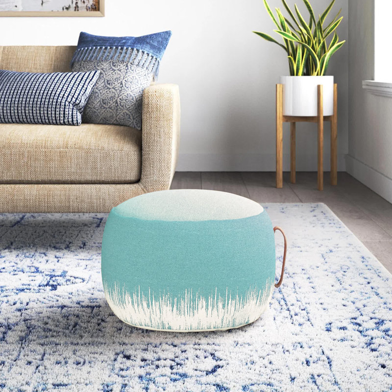 Denys Upholstered Pouf, Turquoise Blue