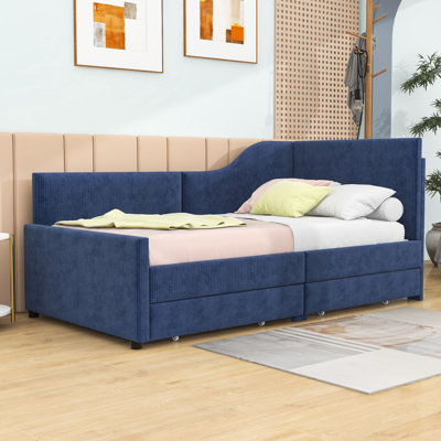 Garwood Twin Size L-Shaped Corduroy Upholstered Daybed with 2 Drawers by Latitude Run