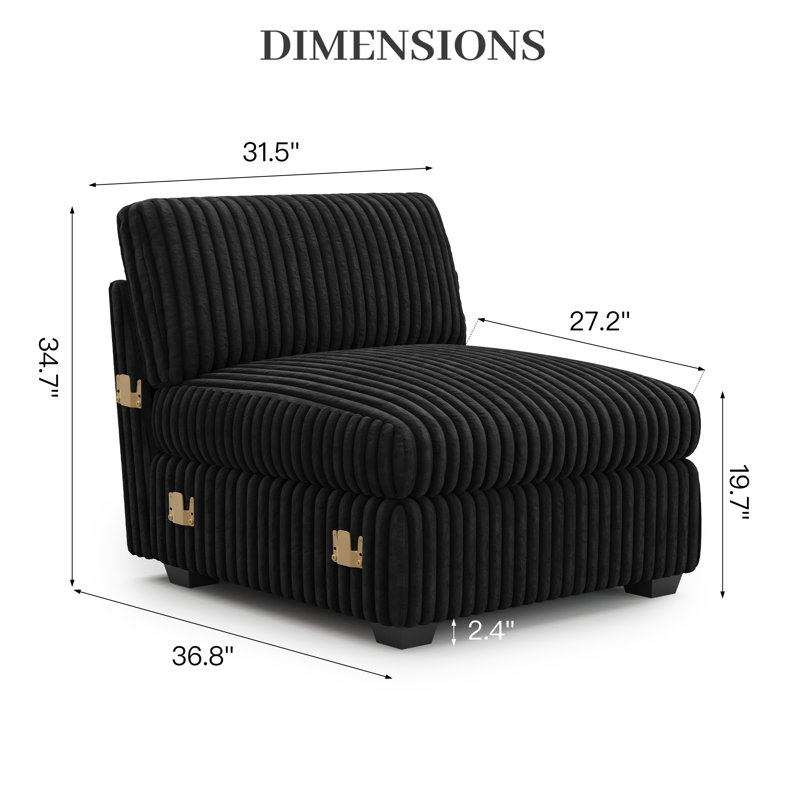  Canapé modulaire en velours côtelé Knopp, Black Plush Corduroy