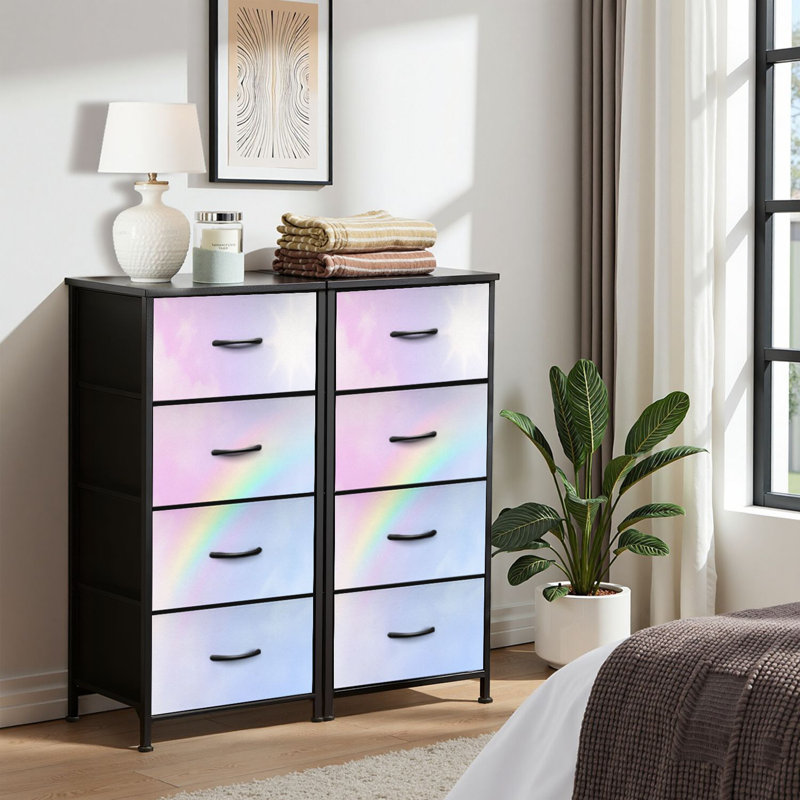4 Drawer Dresser for Bedroom, Narrow Chest of Drawers, Wooden Top and Study Iron Frame 18"x37.5"-(WxH)