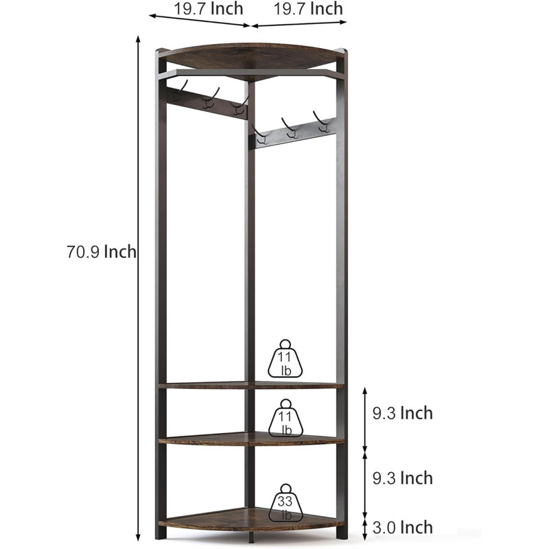 Semi-circular Corner Coat Rack Stand Hall Tree With 6 Hooks, Brown