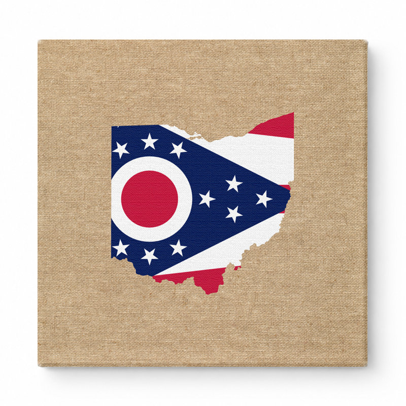 Ohio State Flag Map - art mural carré sur toile, 16" W x 16" H