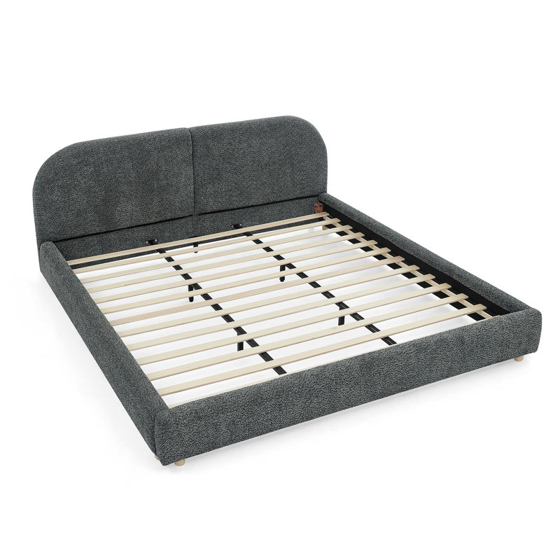 Structure de lit rembourrée de style minimaliste moderne avec tête de lit haute incurvée, support de pieds robuste en fil de qualité supérieure, matelas non inclus