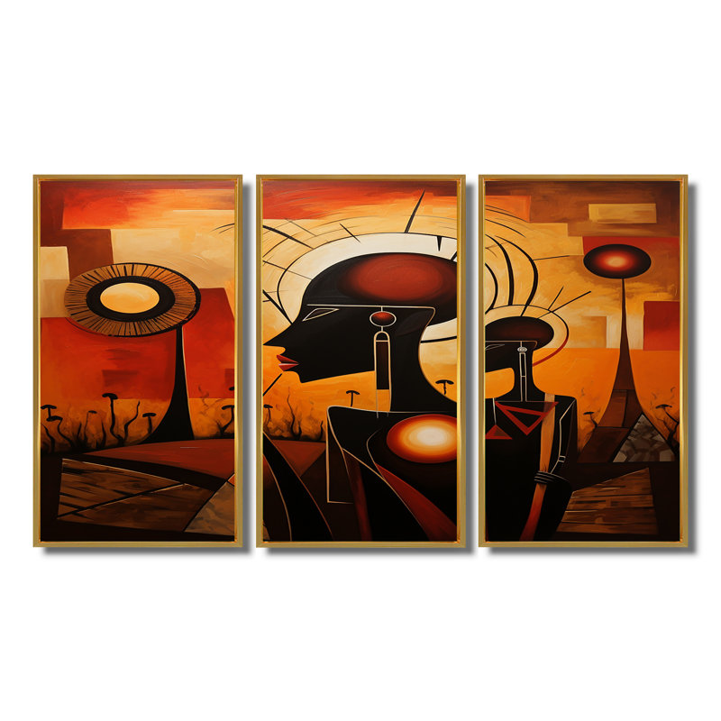 «African Consciousness Urban Memories», ensemble d'art mural africain, Encadrement argenté, H 28 po x l 36 po x P 1 po