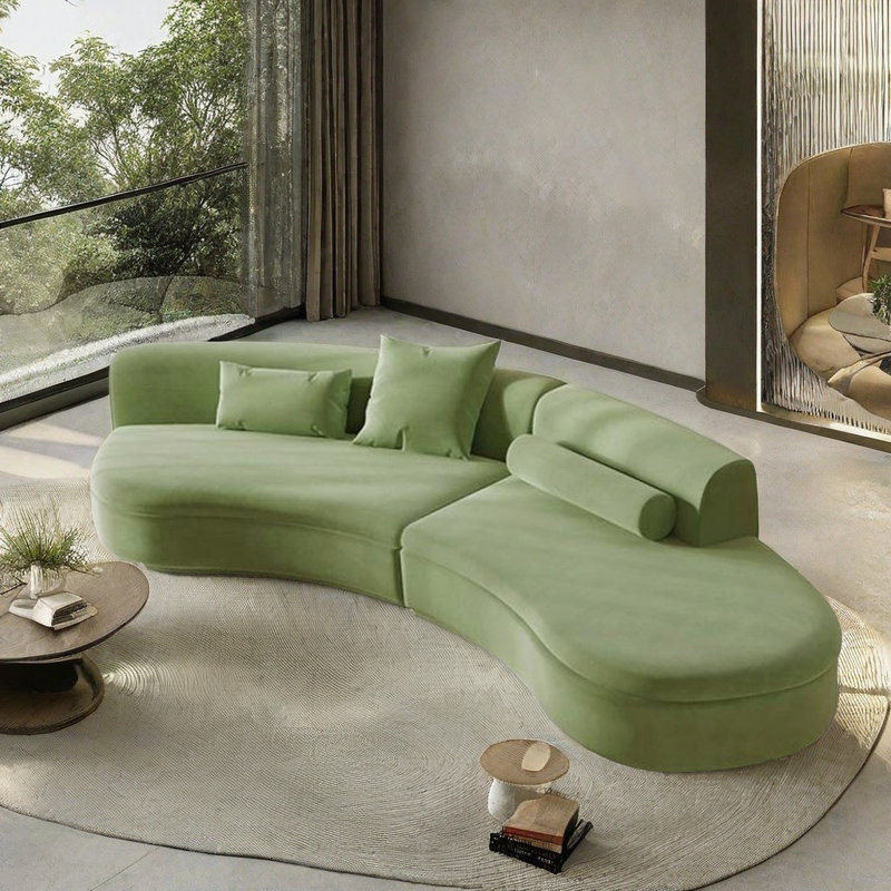 Light Luxury Curved Style Sofa, Right Hand Facing, Green