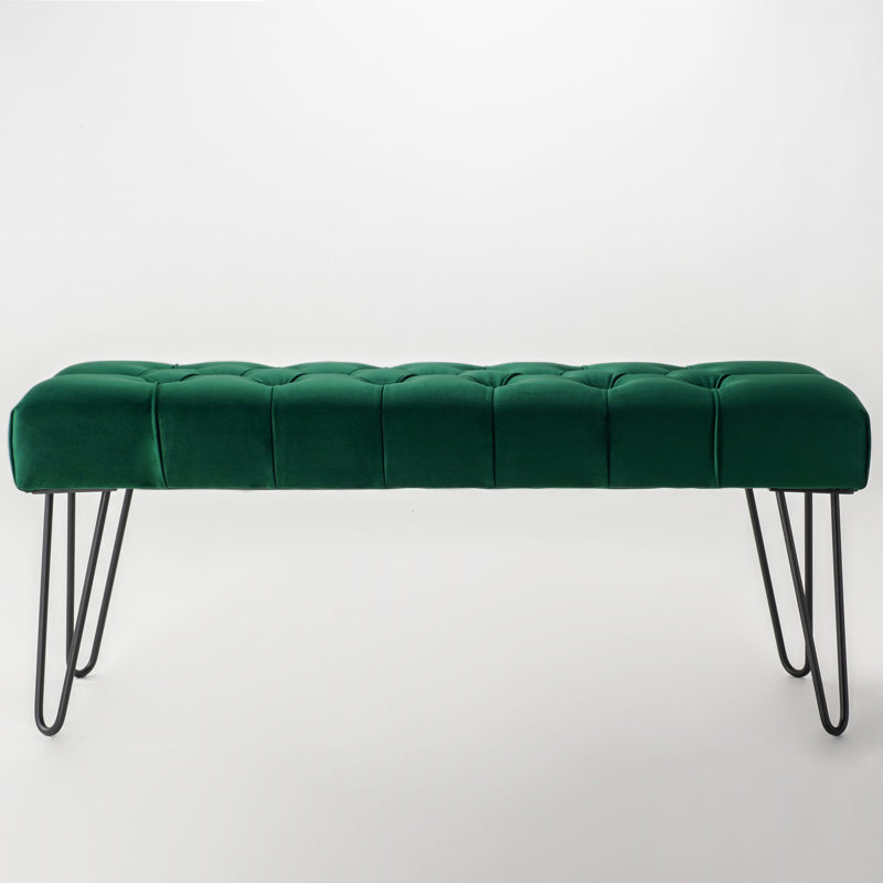 Peebles 100% Polyester Upholstered Bench, Bottle Green