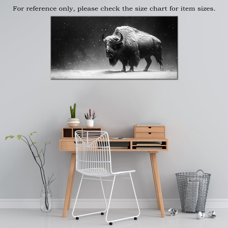 Grande toile de bison enneigée - décoration murale de chambre à coucher majestueuse Buffalo, H 24 po x l 48 po