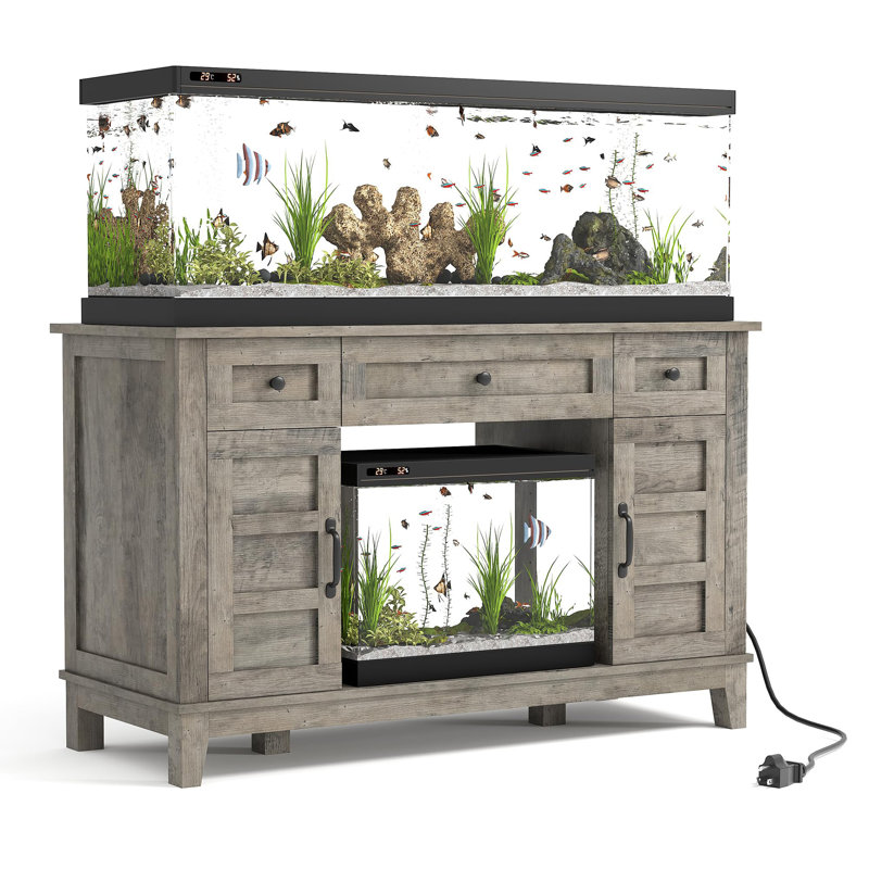 Support d'aquarium avec prise de courant, support d'aquarium robuste de 1400 lb, tablette amovible, Gris