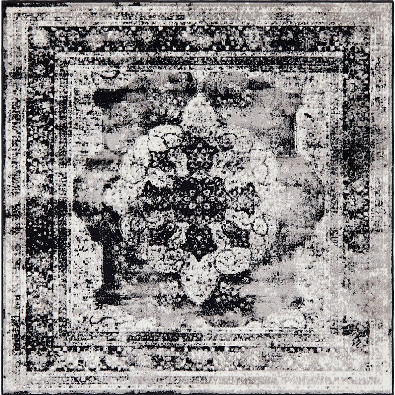 Tapis à motif oriental gris Oneita, Carré 8 pi