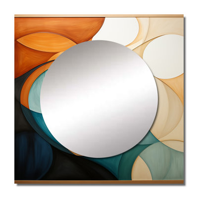 Orange Mid Century Harmony I - Abstract Square Mirror Wall Art For Bathroom
