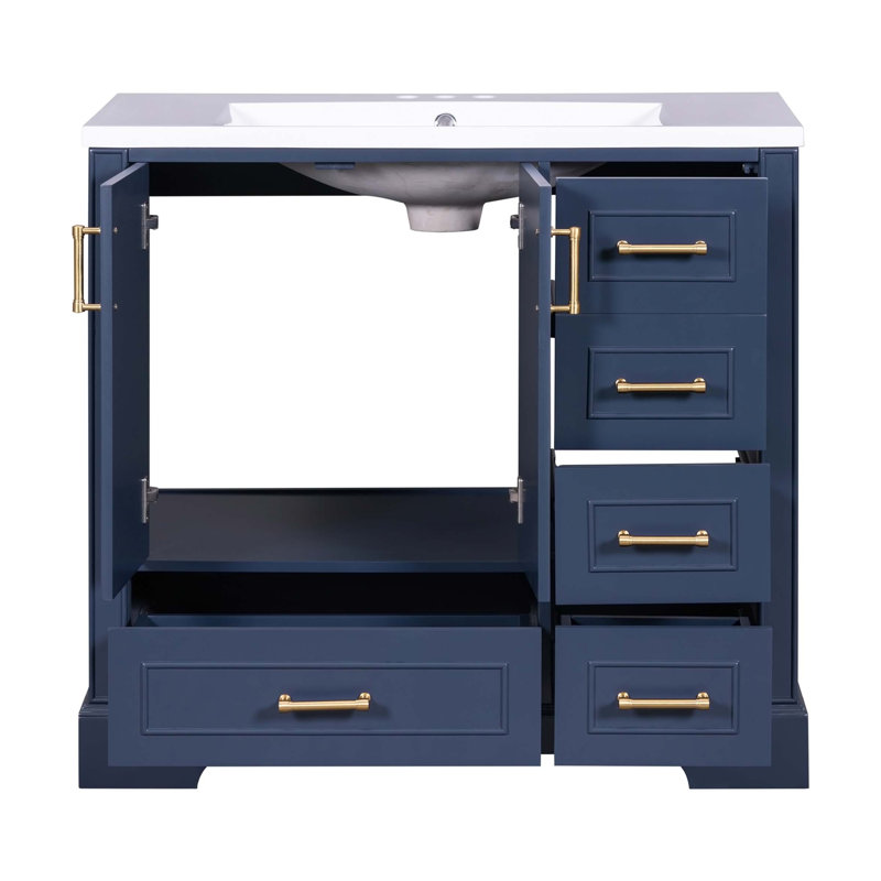 Meuble-lavabo traditionnel 36 po avec lavabo en résine, Bleu