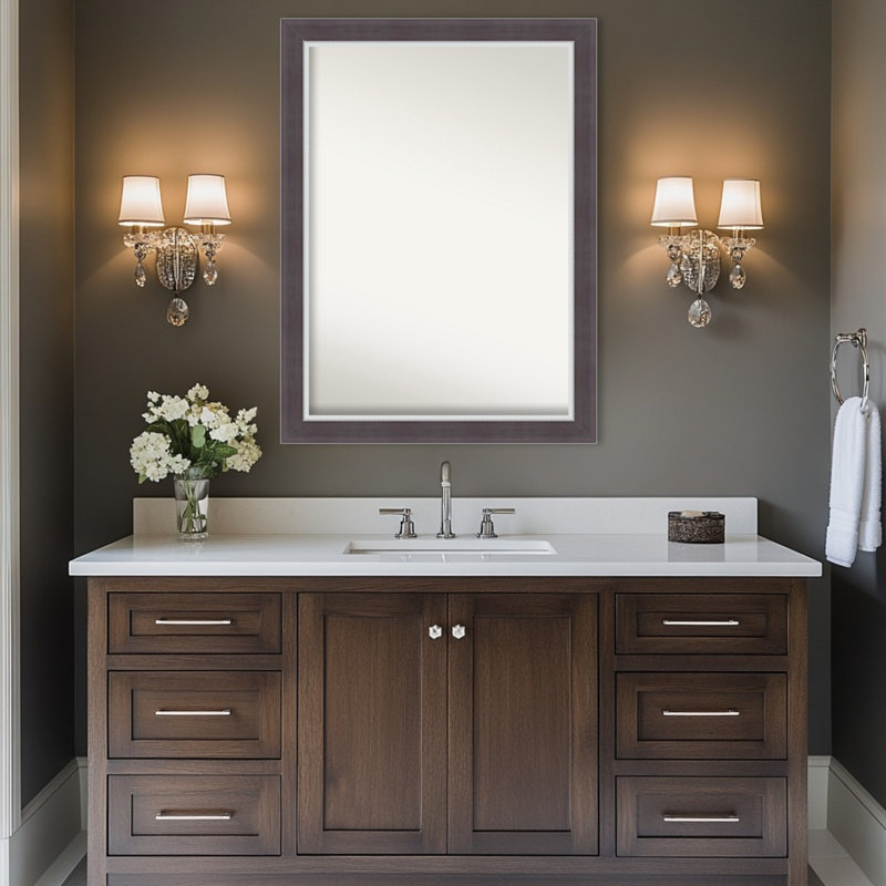 Miroir de salle de bain mural Ellie, 29,5 po x 23,5 po, Brun ; Argenté
