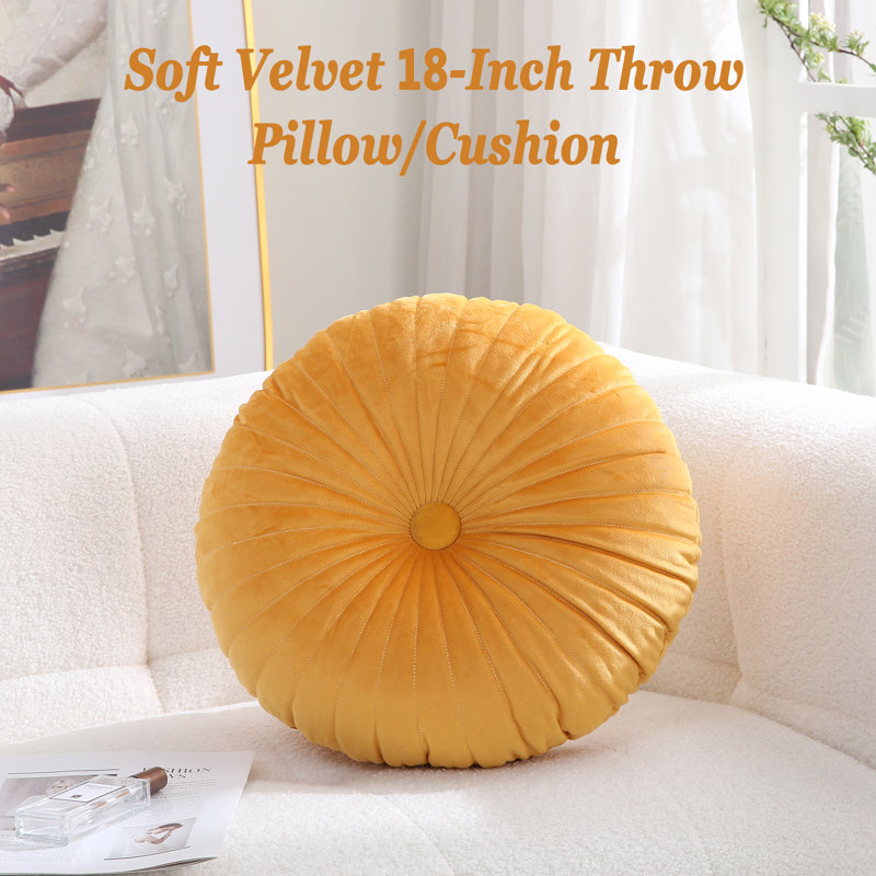 Pumpkin Seat 18-Inch Round Velvet Throw Pillow, Yellow