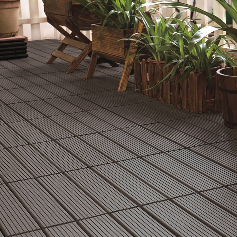 Garden Decking Tiles, WPC Plastic Terrace Tiles,  Interlocking Flooring in Wood Look, Weather-Resistant, Indoor Outdoor Drainage Balcony Flooring, 1m²