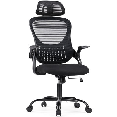 Mesh High Back Ergonomic Computer Task Office Chair in Black with Flip-up Arms and Headrest -  Inbox Zero, 662D0631F2784D23A58874E190E4F516