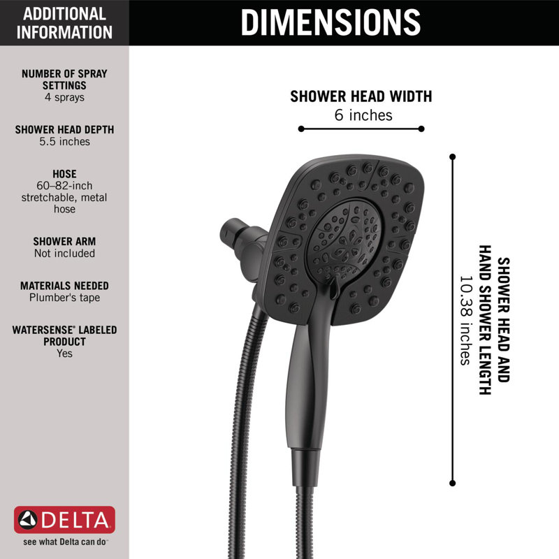 In2ition 4-Spray Dual Shower Head with Handheld Spray, Matte Black