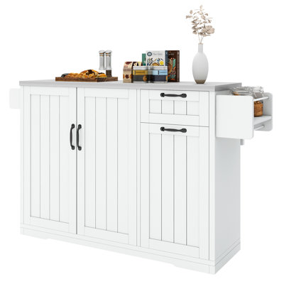Kitchen Island With Stainless Steel Top & Drop Leaf, Mobile Cart With Storage Cabinet & Locking Casters by Ebern Designs