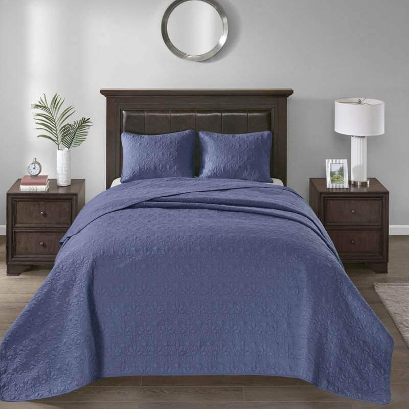 Courtepointe bleu marine / très grand lit bleu marine - Conception confortable en coton prélavé pour un look riche et réversible