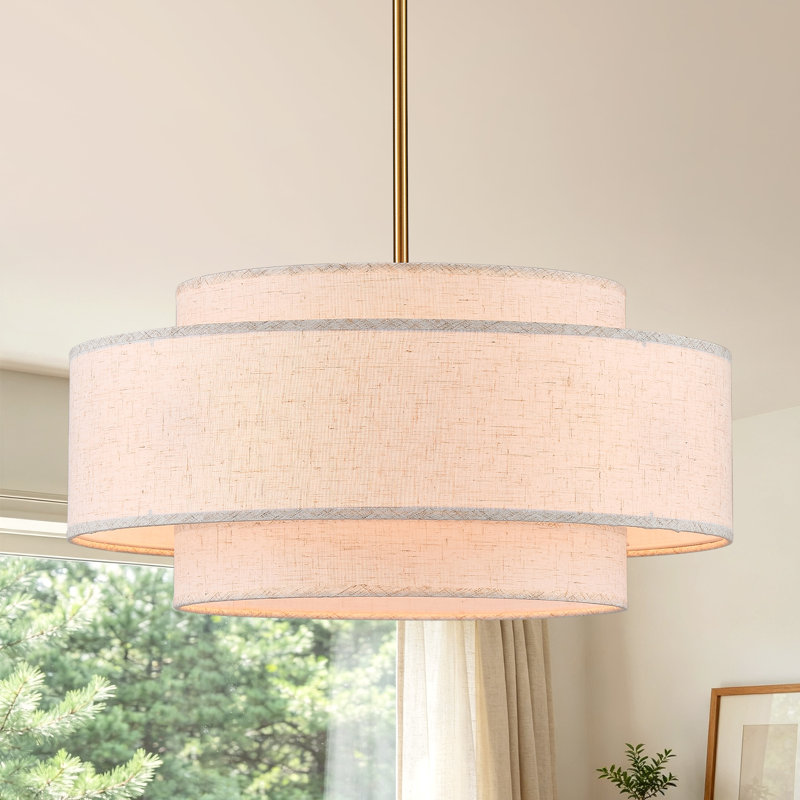 Lustre tambour moderne à 4 lumières avec abat-jour en lin, 4