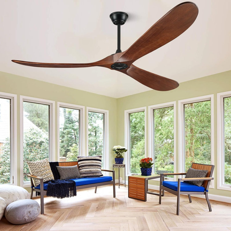 60"Walnut Wood Ceiling Fan Without Light , Red, 160 RPM, 60" Wide