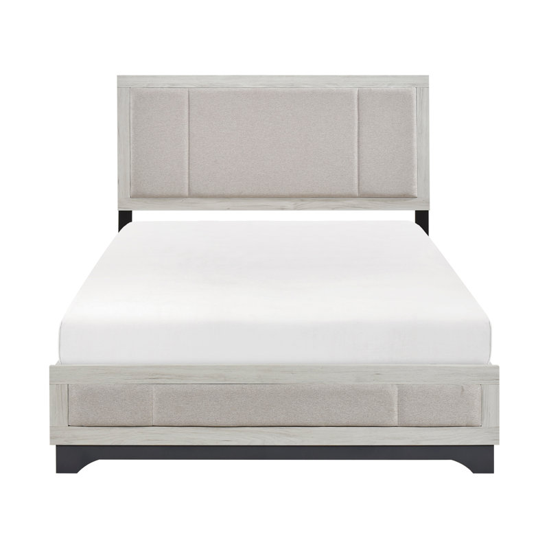 Lit de chambre à coucher contemporain à deux tons avec tête de lit tapissier et pied de lit pour chambre à coucher