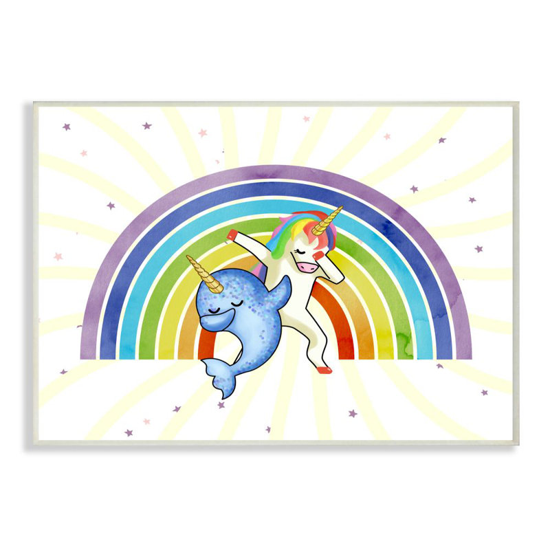 «Unicorn and Narwhal Dab Dance Rainbow» par Ziwei Li - impression d'art graphique, Plaque murale
