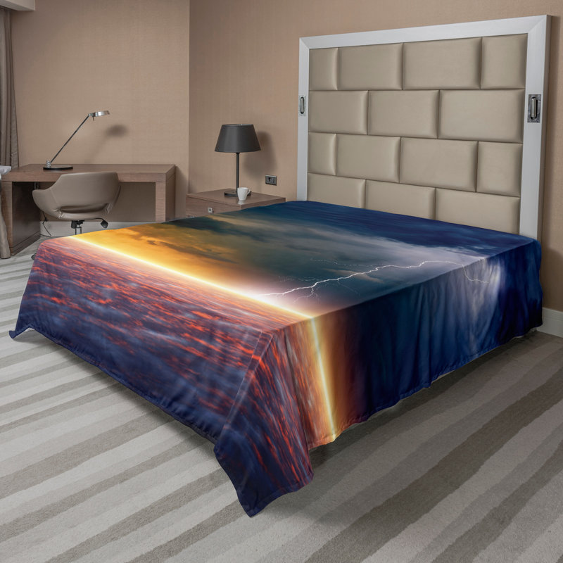 Ambesonne Landscape Top Flat Sheet Apocalyptic Sky View Orange and Blue, Full Flat Sheet