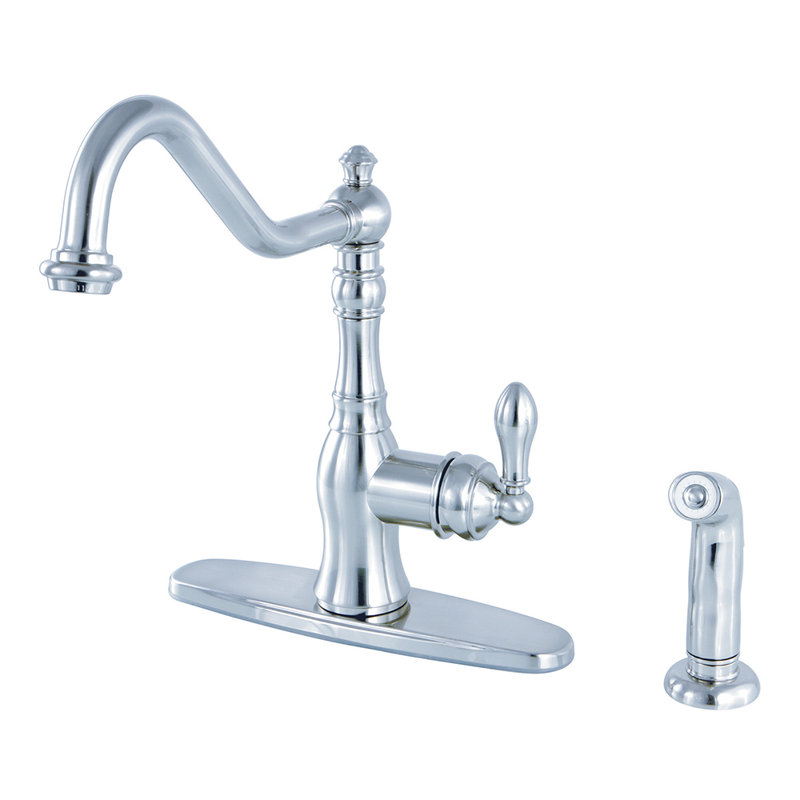 Kingston Brass American Classic Single-Handle Deck Mount Faucet, Polished Chrome, With Spray