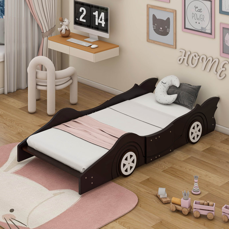 Twin Size Race Car-Shaped Platform Bed, Black