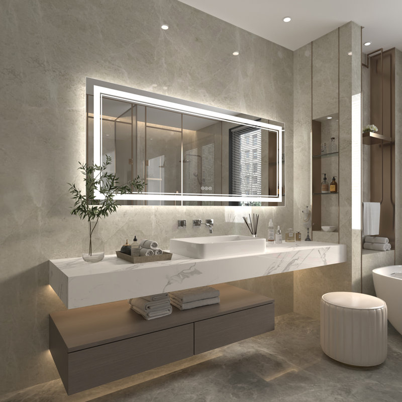 Wall Mount Anti-Fog Oversized Frameless Lighted Bathroom Mirror/ LED Bathroom Mirror, 32" x 72", Rectangle