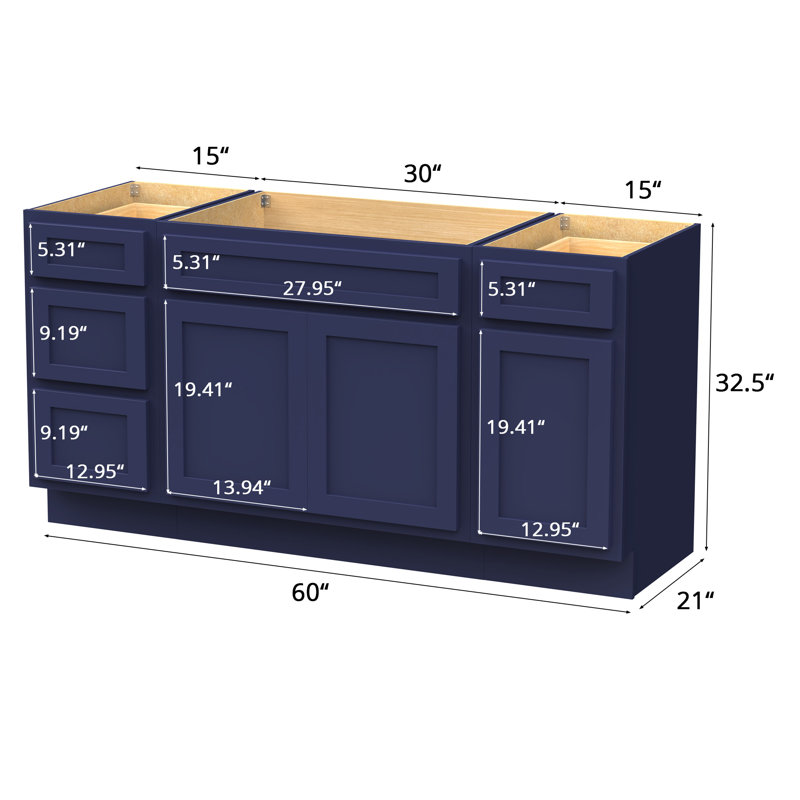 60-Inch Blue Plywood Freestanding Bath Vanity Cabinet