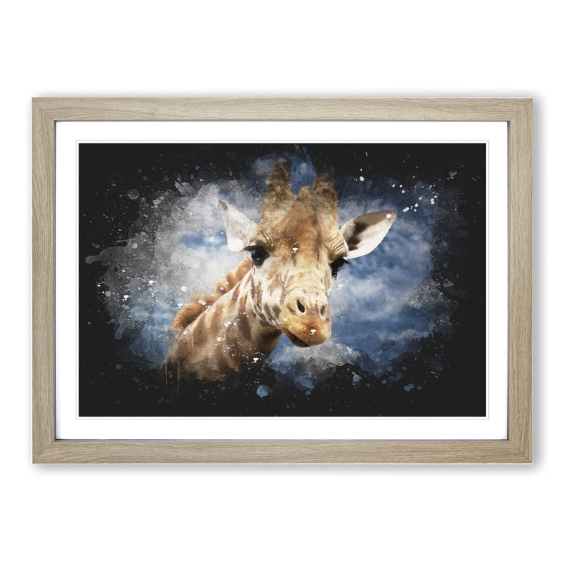 Giraffe Vol.2 - Picture Frame Painting, Oak Framed, 65cm H x 90cm W x 2cm D