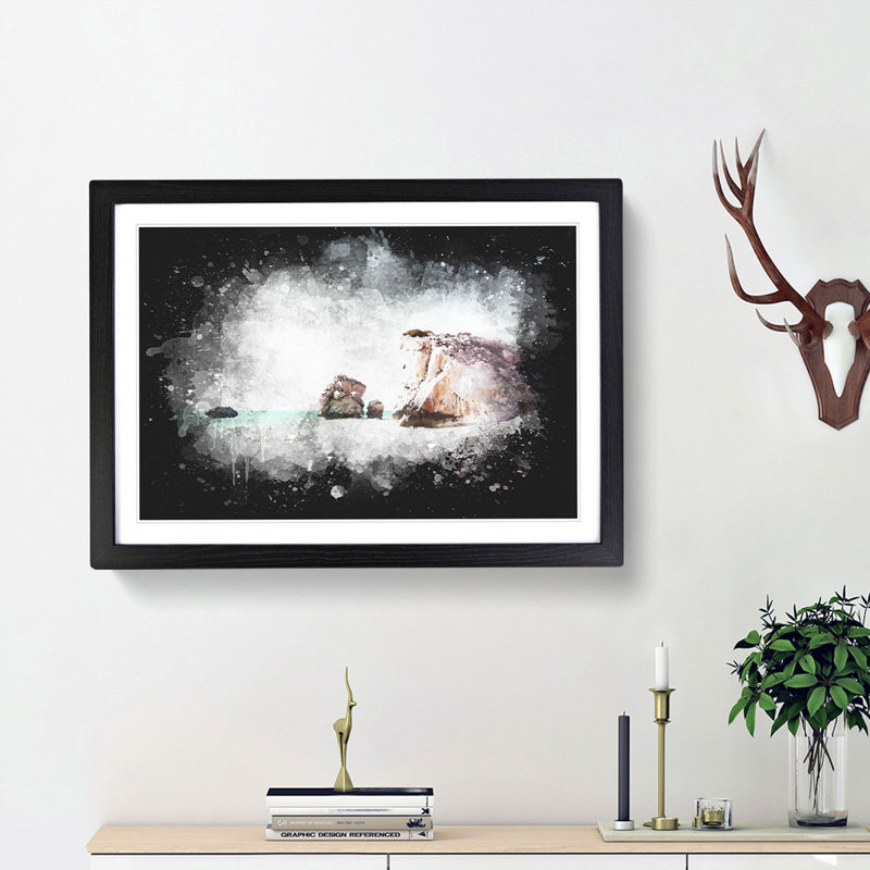 White Sand Beach in Cyprus - Picture Frame Graphic Art Print, 24cm H x 33cm W x 2cm D, Black Framed