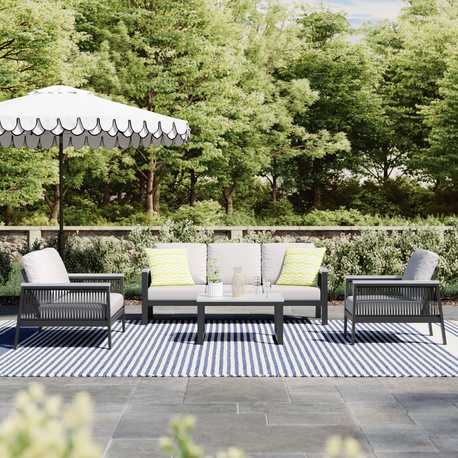 Townsend - Person Patio Conversation Set with Cushions, Canvas White Sunbrella® Canvas