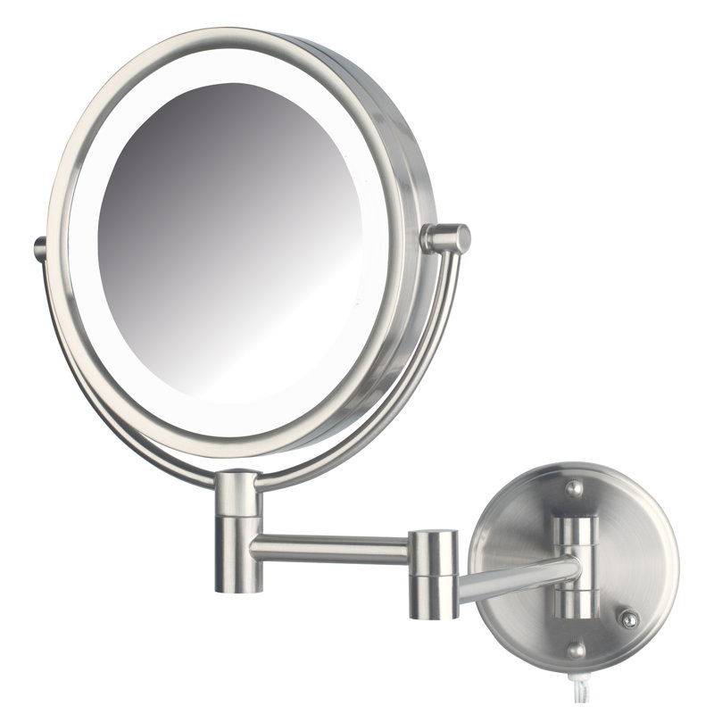 Ayen 8.5" Lighted Wall Mount Magnified Makeup Mirror, Plug In, Nickel
