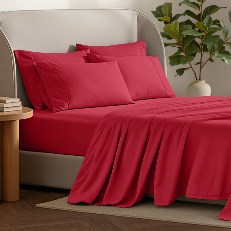 Microfiber Sheet Set with Bonus Pillowcase Set, Red, California King