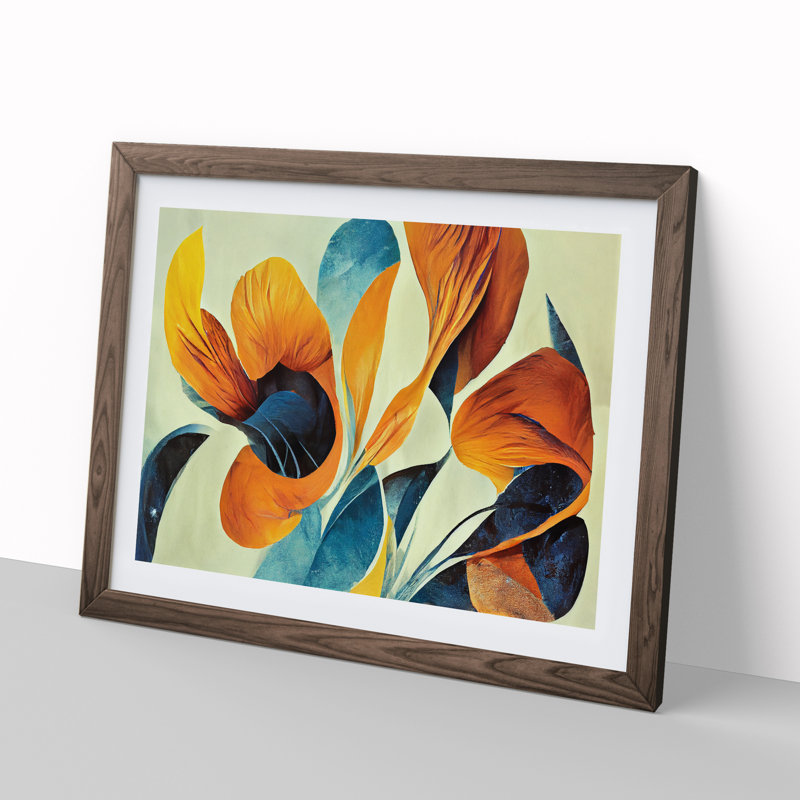 Abstract Floral Art Vol.5 1 Piece Single Picture Frame Wall Art, 34cm H x 46cm W x 2cm D, Walnut
