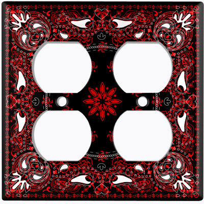 Metal Light Switch Plate Outlet Cover (Red Paisley Circle Black Tile   - Single Toggle)
