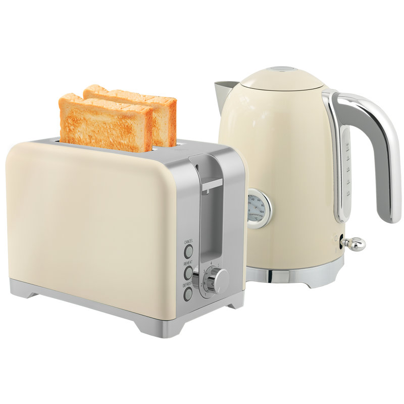 Kettle and Toaster Set, Cream/Silver