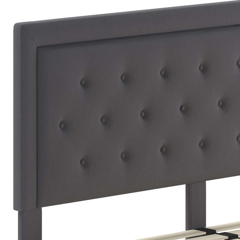 Base de lit tapissier plateforme avec panneau capitonné Aluino - ne requiert pas de sommier tapissier, Gris foncé, Très grand