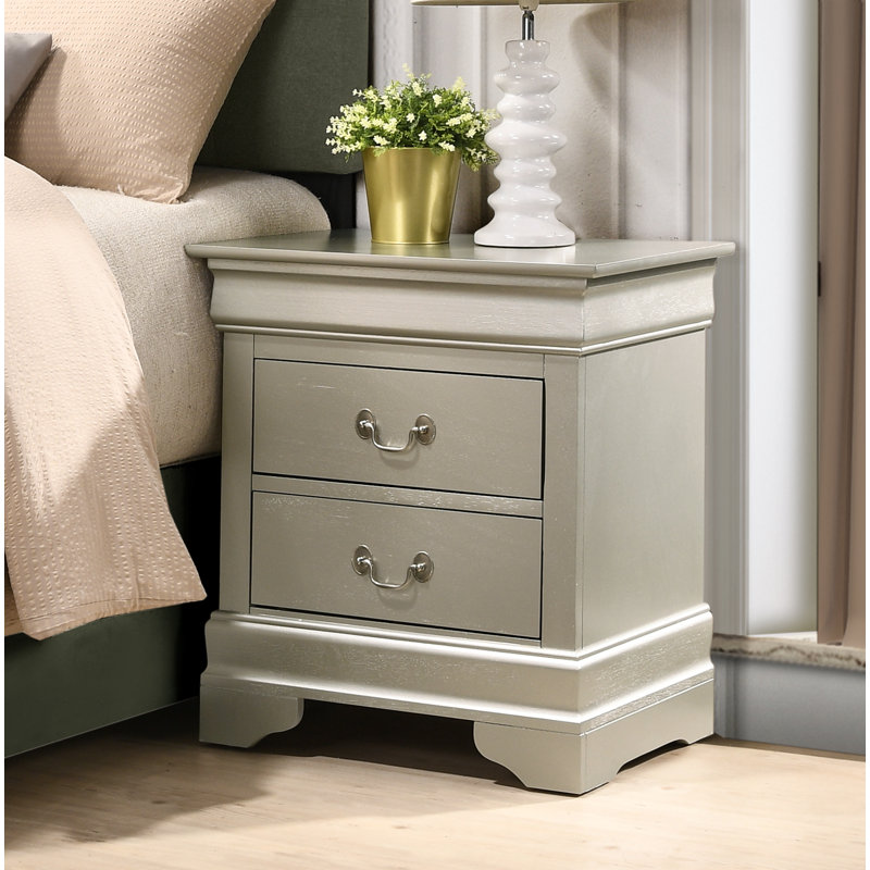 Nanhey Wooden Nightstand, Silver Champagne