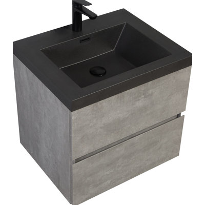 Armoire de salle de bain flottante de 24 po - Lavabo inclus. Meuble-lavabo gris. Lavabo en quartz pour une salle de bain élégante. Commode avec tiroirs à fermeture en douceur. Rangement. Facile à assembler. Fabrication - Revêtement moderne