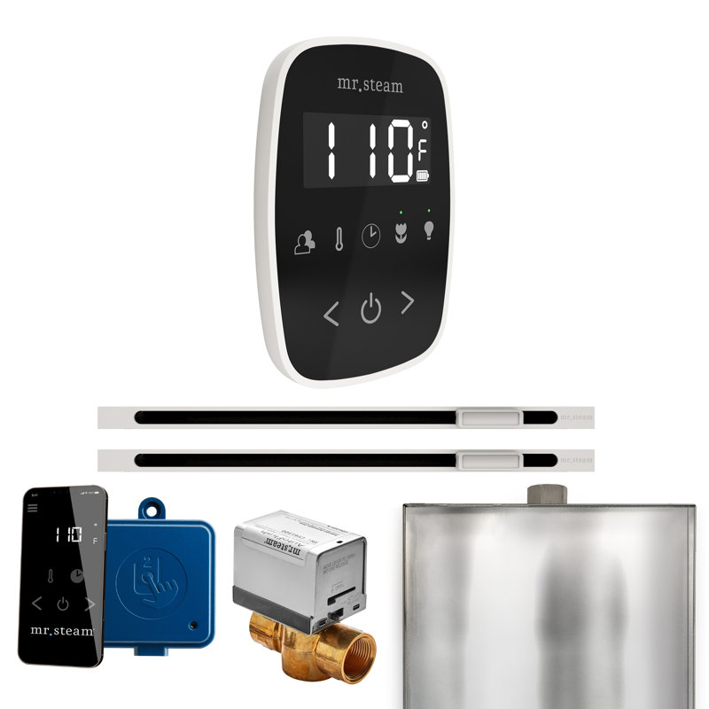 Ensemble de commande de douche à vapeur ButlerFlex Max avec contrôle TempoFlex et tête de vapeur linéaire , Noir / blanc