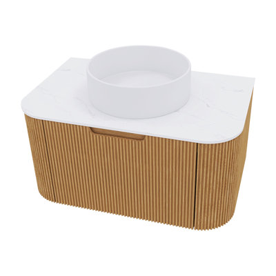 Ensemble de meuble-lavabo mural flottant rayé avec plateau en marbre artificiel et vasque en céramique