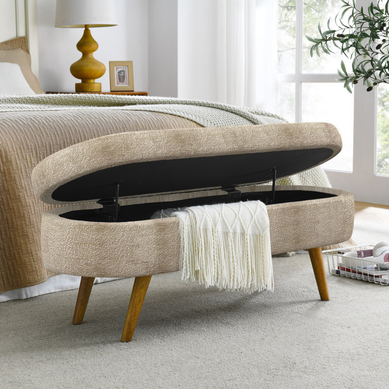 Ottoman Oval Storage Bench,Rubber Wood Legs, Gray (43.5"X16"X16")Brown, Brown, Brown