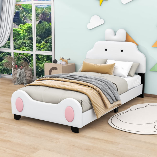 Zoomie Kids Aaidan PU Upholstered Platform Bed with Cartoon Headboard ...