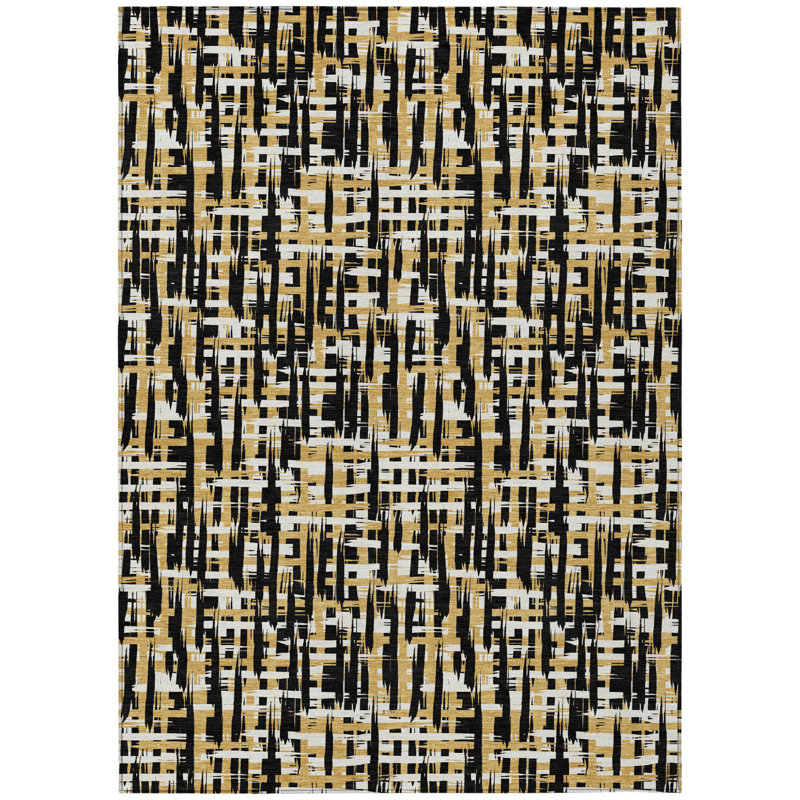 Tapis intérieur lavable abstrait 10 pi x 14 pi noir