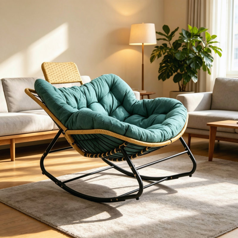 Chaise berçante d'extérieur en osier surdimensionné 39,37 "Papasan, vert, Vert