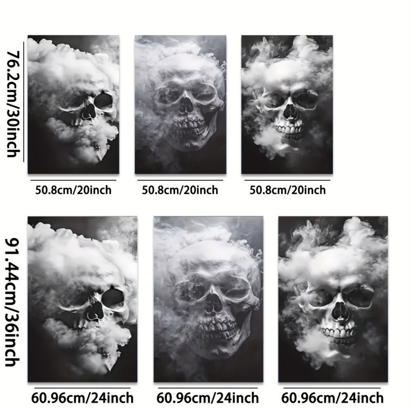 Impression sur toile 3 pièces Dark Smoky Skull - Bold Living Space, 36 * 24 pouces 3 pièces